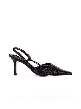 Black Pointed-Toe Slingback Heels with Ruched Detail